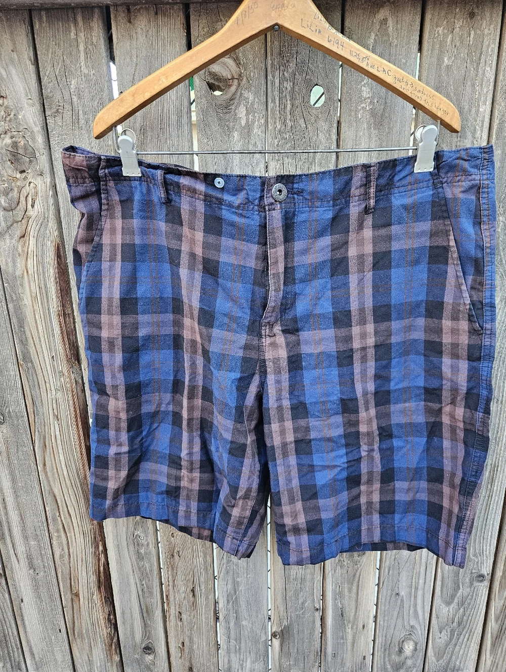 Plaid Cotton Men’s Shorts - Blue and Brown Size 38